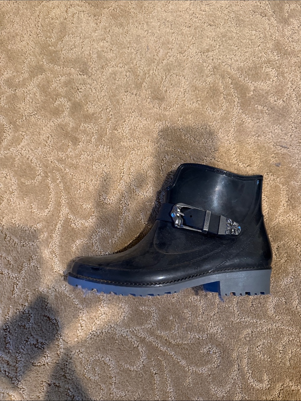 Black Buckle Rain Ankle Boot
